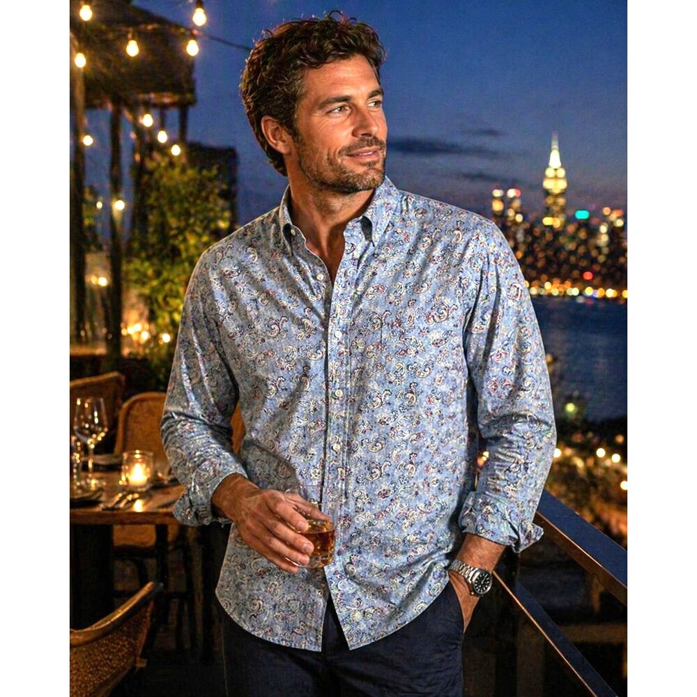 Daniel Cremieux Blue Paisley Button Down Shirt Large Cotton Preppy